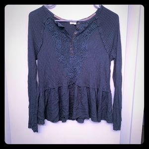 Waffle flair lace button tunic nwot